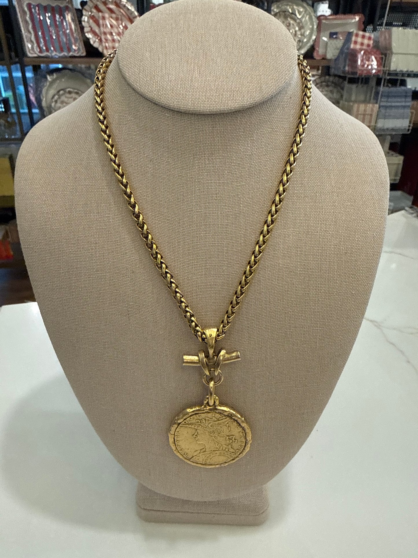 Basket Weave Chain with French Coin Necklace