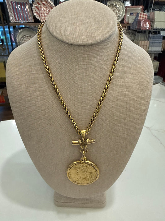 Basket Weave Chain with French Coin Necklace