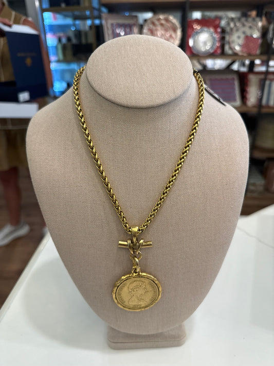Basket Weave Chain with Isle of Man Coin Necklace