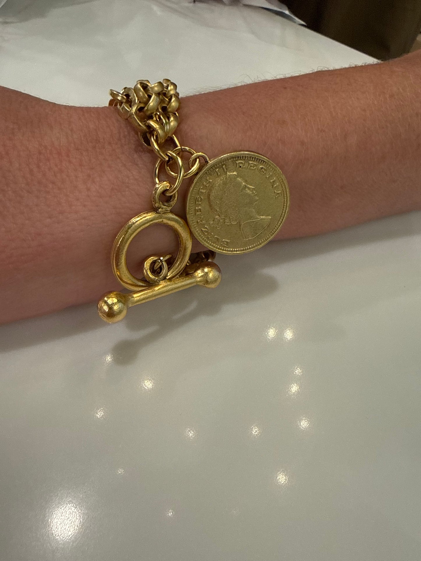 Triple Chain Elizabeth II Coin Bracelet