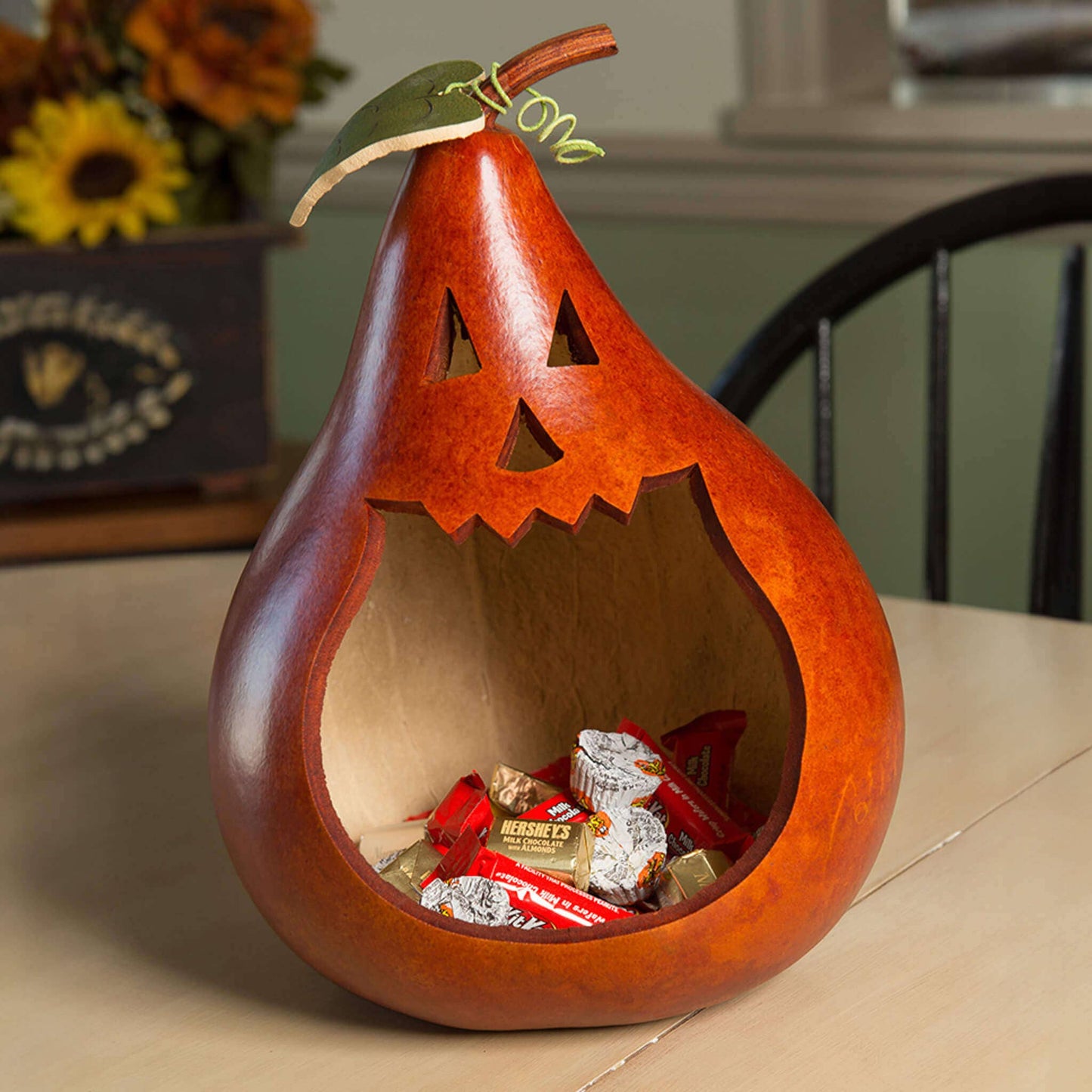 Hand-Crafted Gourd - Jack-O-Lantern Large Candy Dish