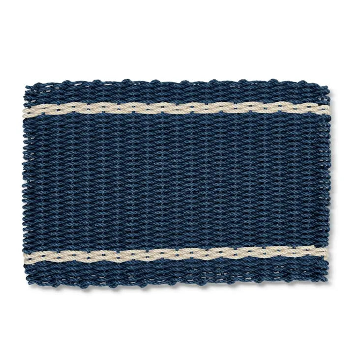 Lobster Rope Doormat: Navy with Light Tan Tailored Stripes | Medium (18" x 30")
