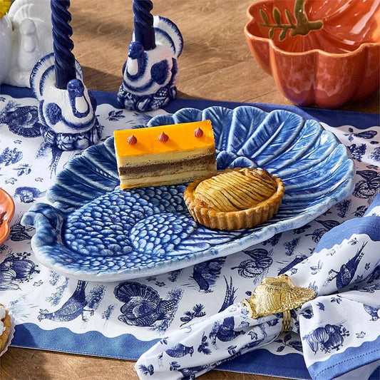 Two's Company Blue Glaze Turkey Platter