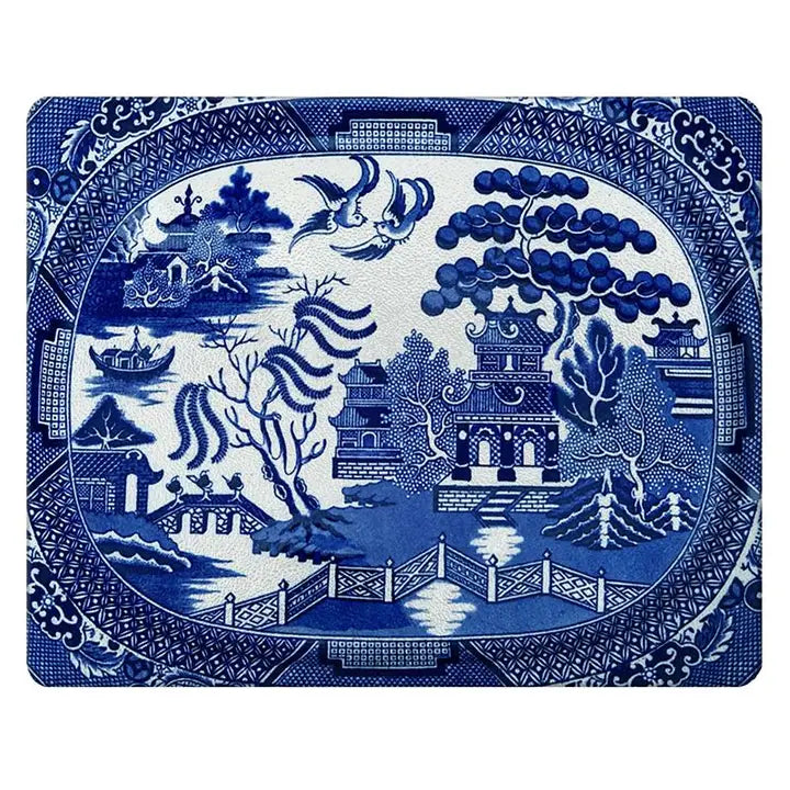 Blue Willow Glass Cutting Board- Small Rectangular 8" by 11"
