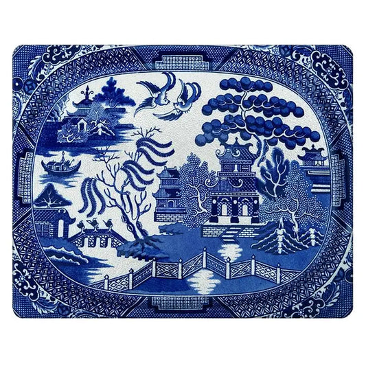 Blue Willow Glass Cutting Board- Small Rectangular 8" by 11"