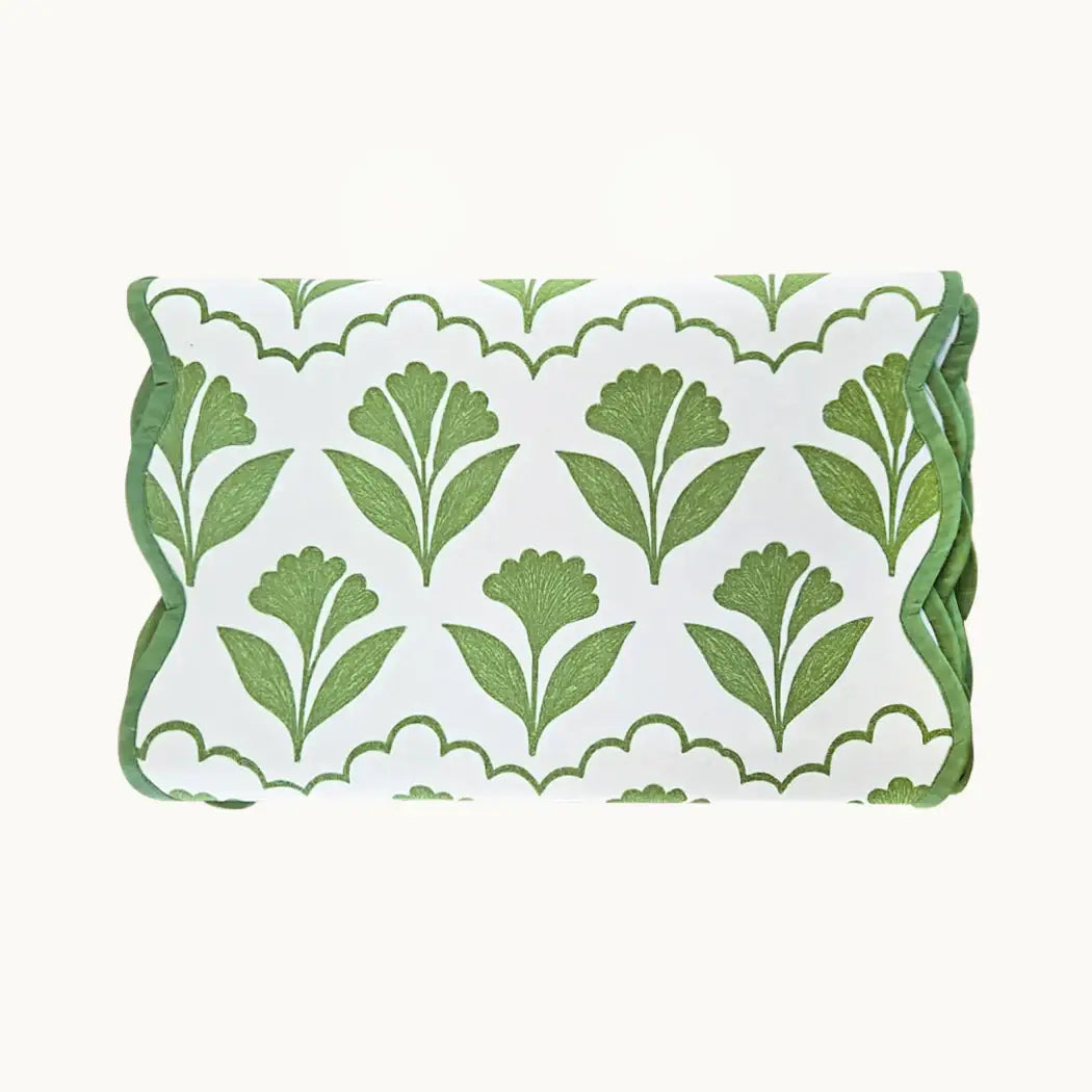Josephine green block print cotton table runner