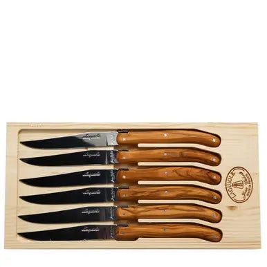 FF 6 Steak Knives Olive Wood In Box