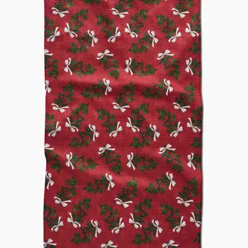 Geometry Christmas Berry Bow Tea Towel