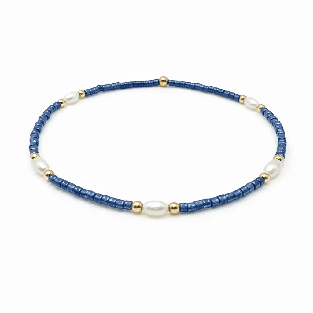 Game Day – Pearl, Blue & Gold Waterproof Bracelet