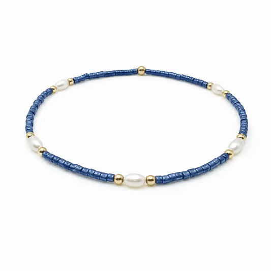 Game Day – Pearl, Blue & Gold Waterproof Bracelet