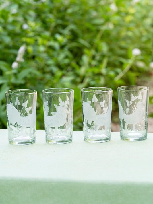 April Cornell Etched Rooster Glasses S/4