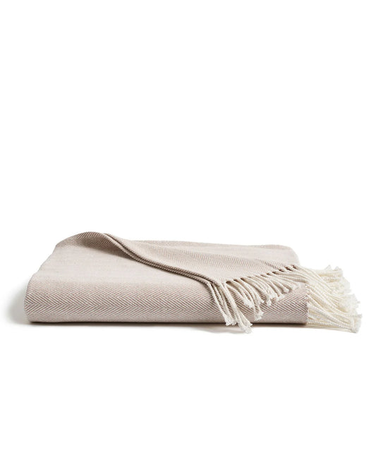 Petite Plume Herringbone Throw in Beige