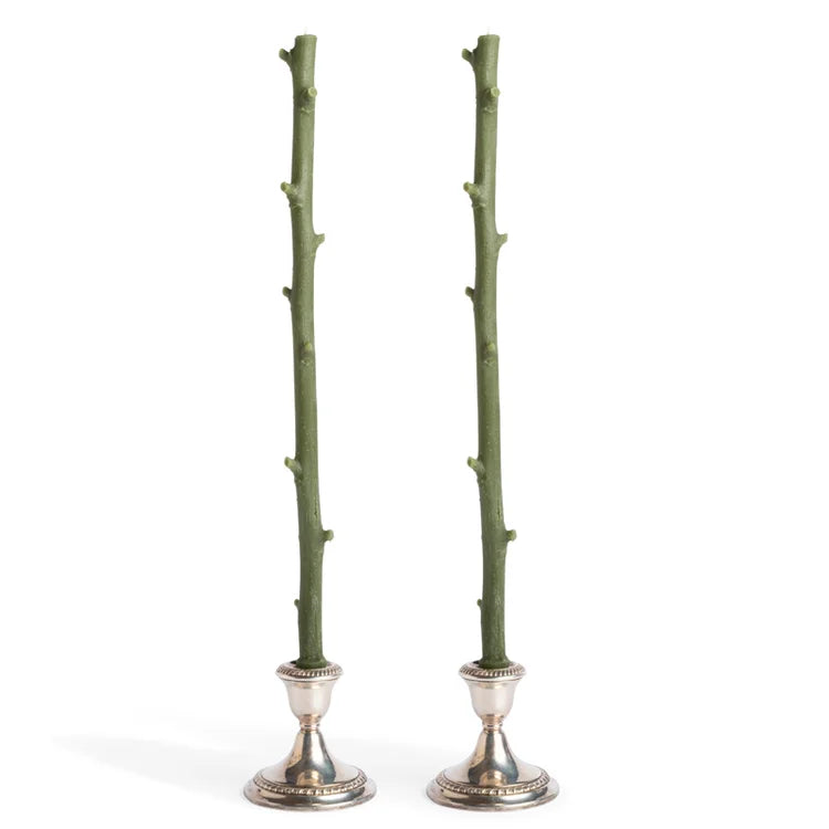 Stick Candles Hickory, Pair - Forest Green