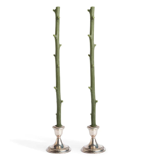 Stick Candles Hickory, Pair - Forest Green