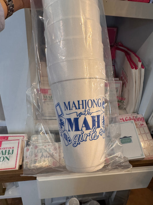 Rosanne Beck Styrofoam Cup, Blue Mahjong With Mah Girls Tiles