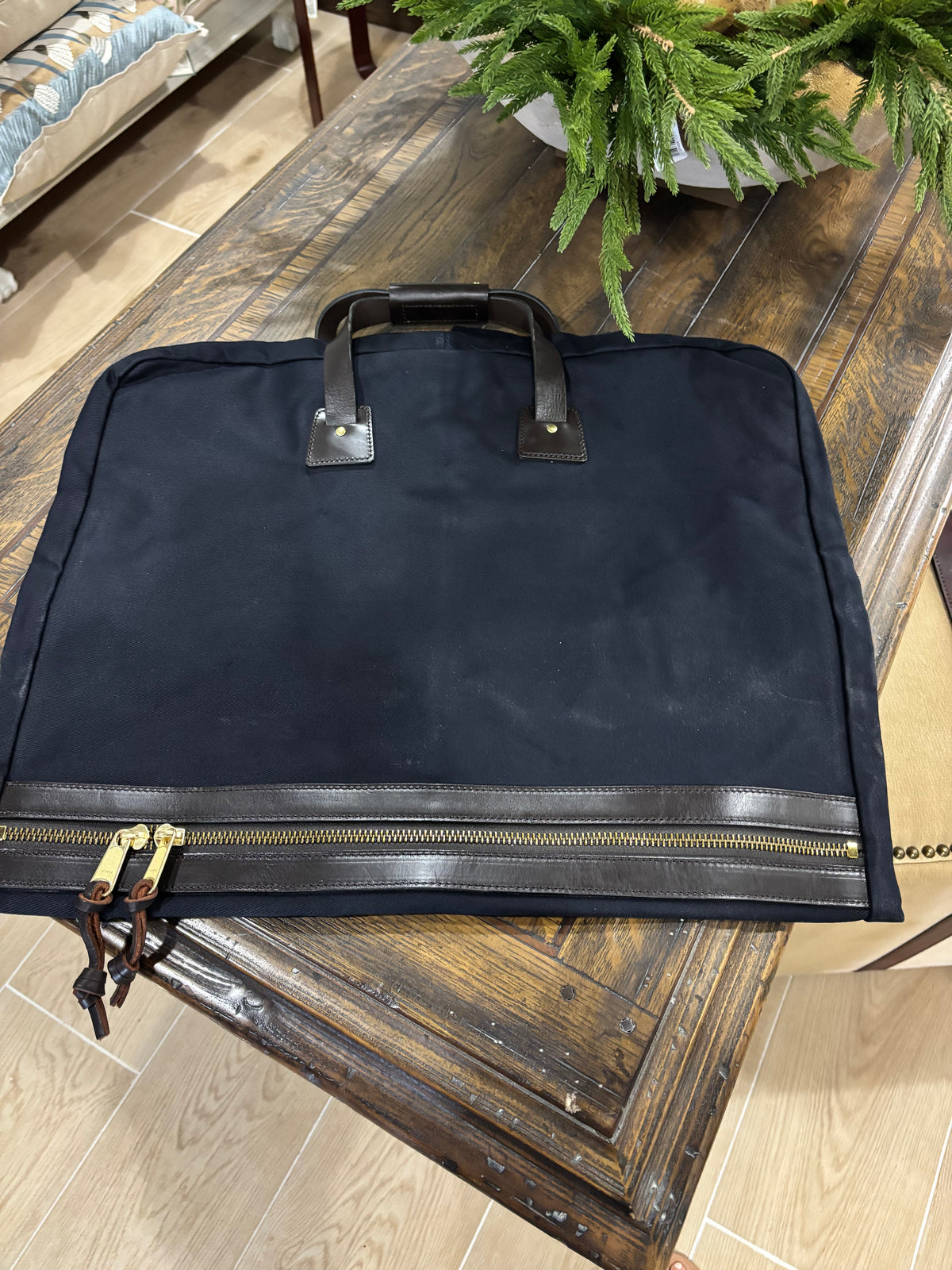Canvas and Leather Garment Bag