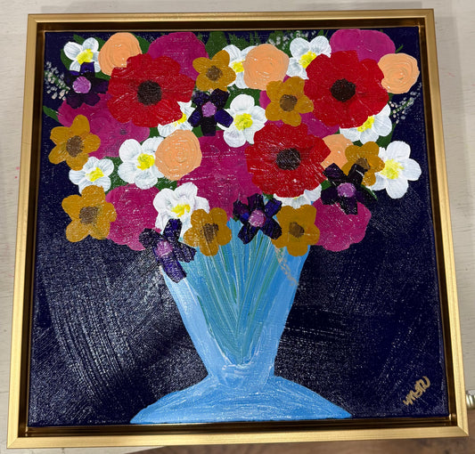 ACRYLIC FLORAL ON BLUE BACKROUND
