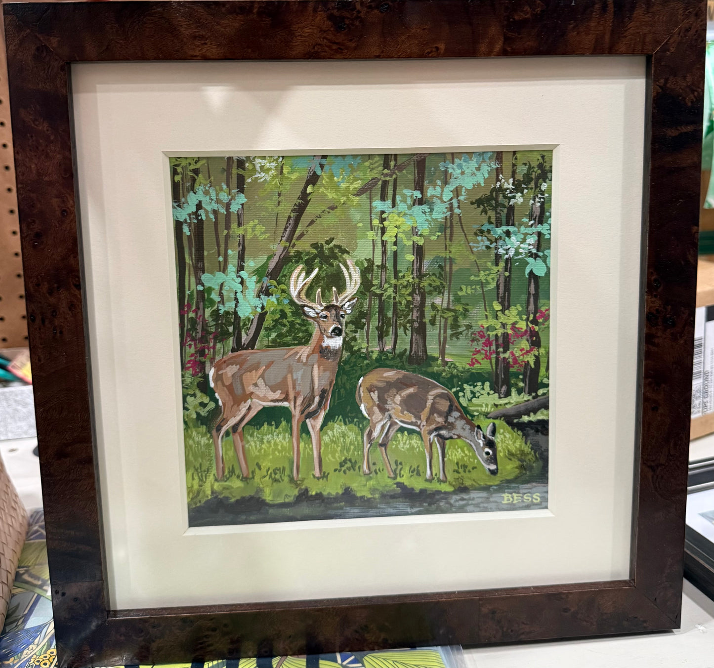 BESS DEER IN THE WOODS 13.5"X 13.5"