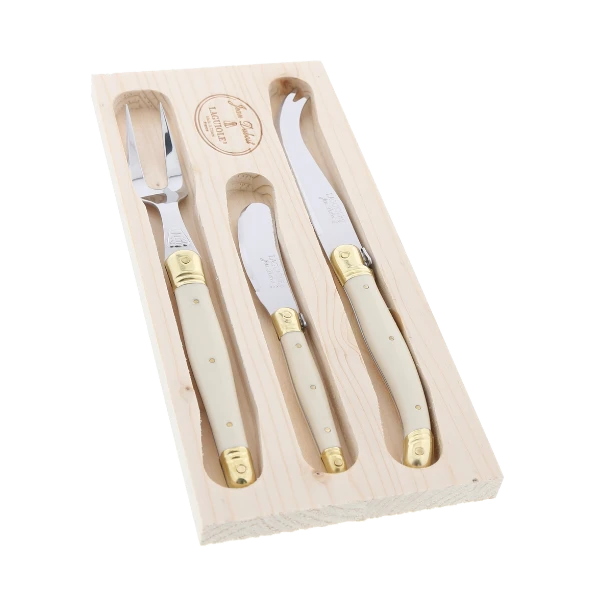 FF Jean Dubost 3Pc Cheese Set In Ivory & Brass