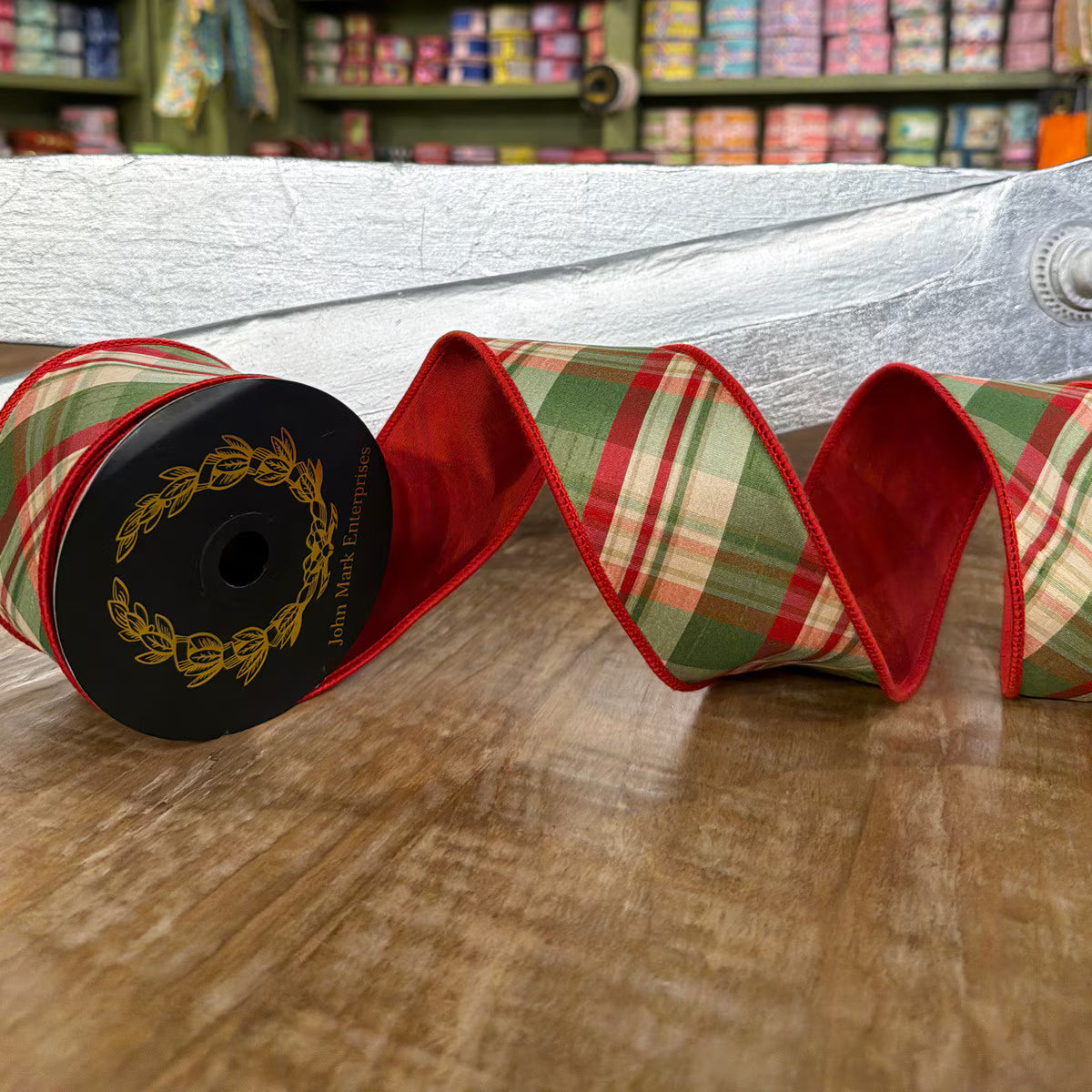 JME Holiday Plaid Dupion Red Tafetta 2.5"x10 Yard
