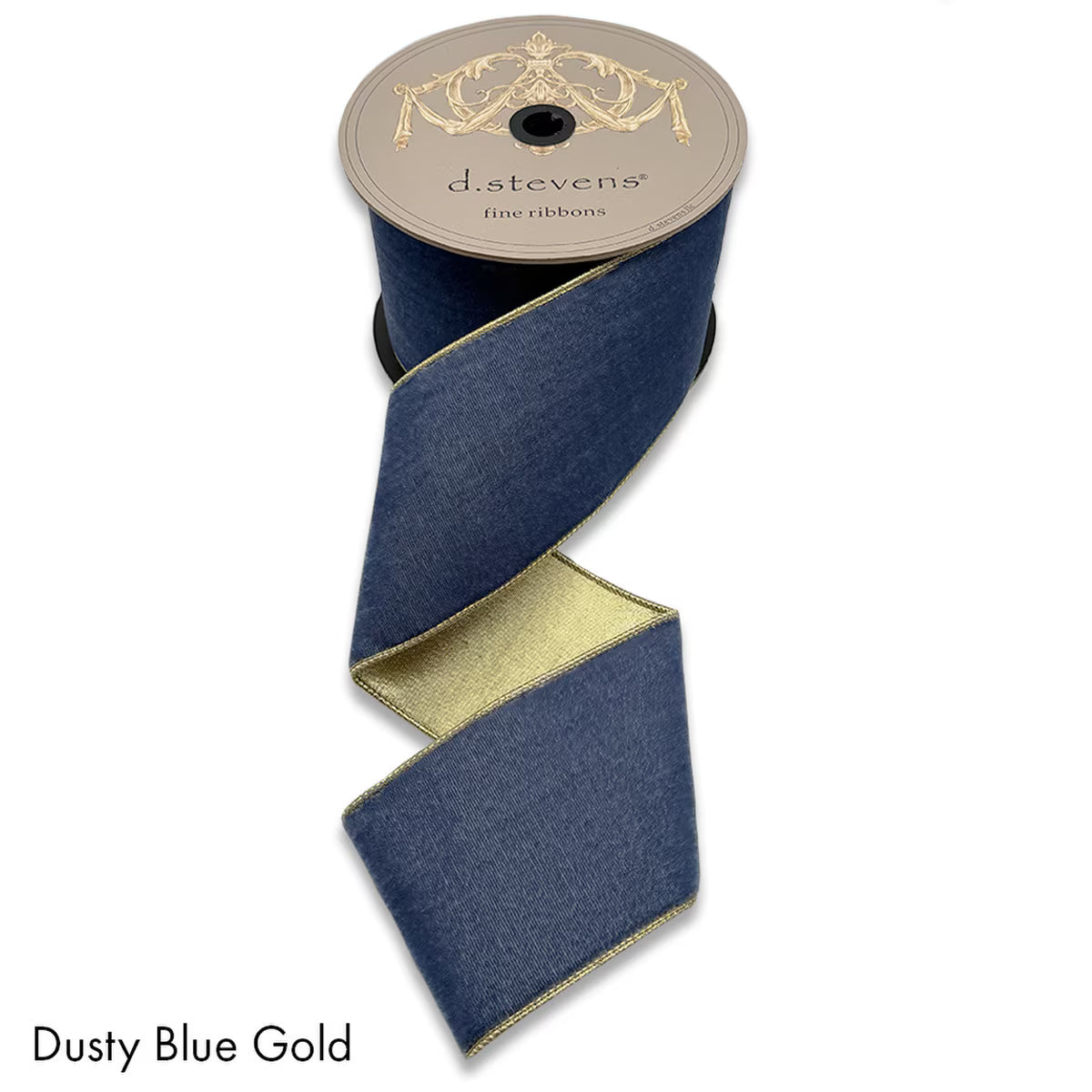 d stevens 4"x10 Yards Lush Velvet Metallic Light Gold Back, Dusty Blue