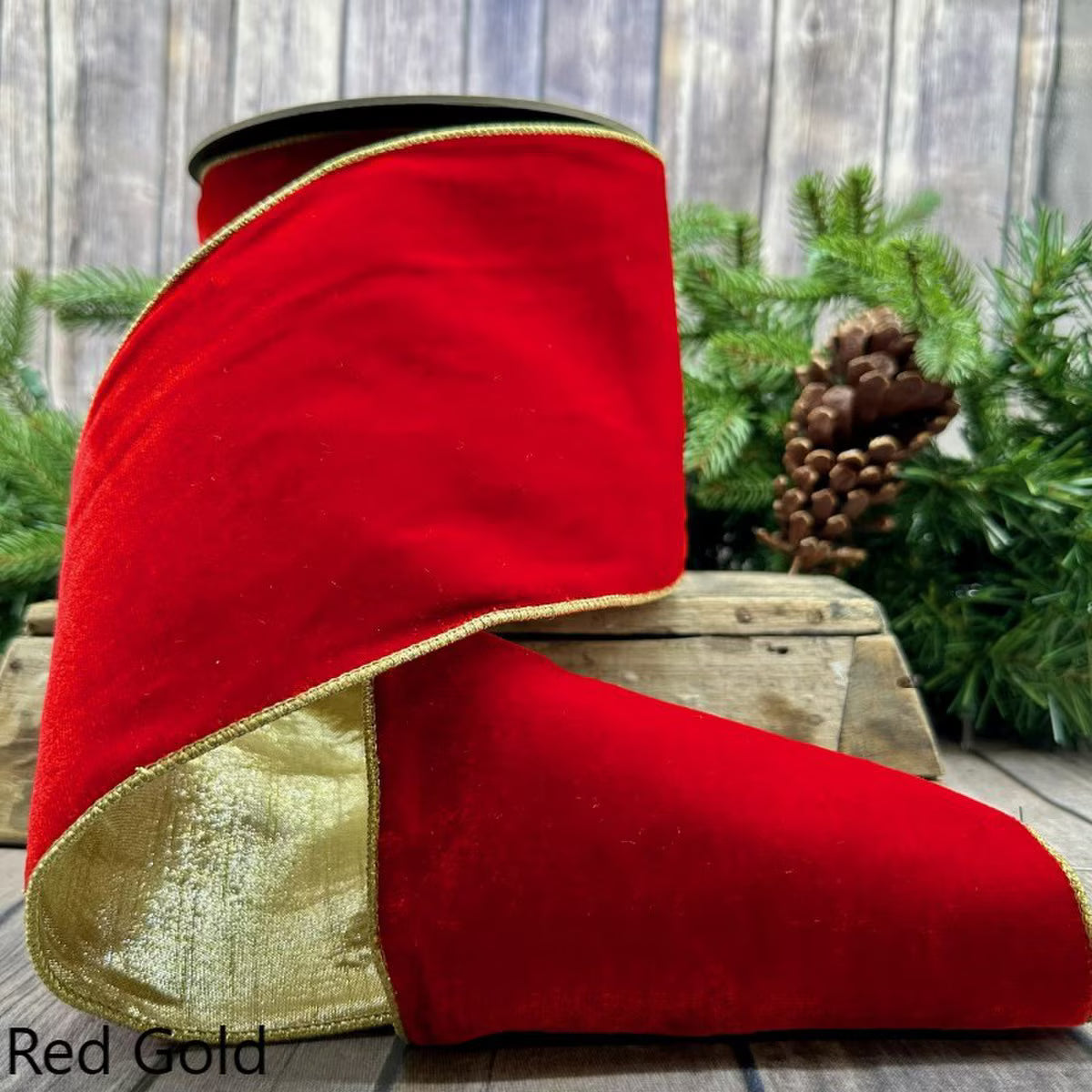 d stevens Lush Velvet Red Ribbon, 6" Gold Back