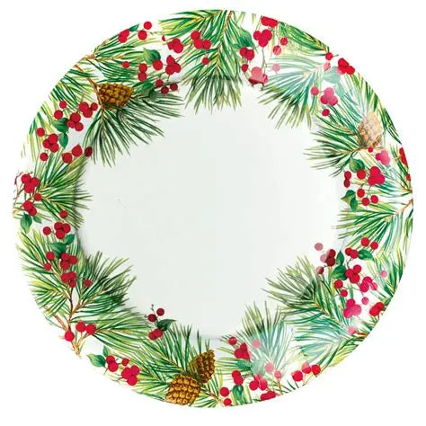 Caspari Evergreen & Berries White Paper Salad & Dessert Plates
