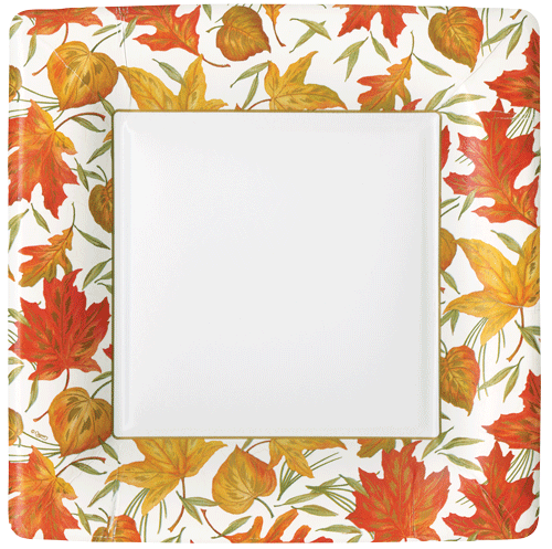 Caspari Woodland Leaves Ivory Square Dinner Plates