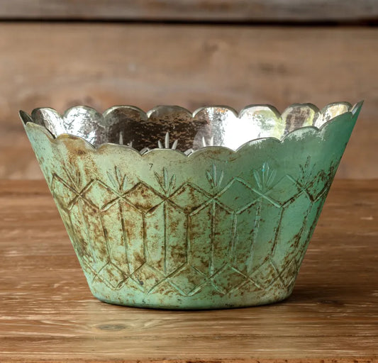 Porch View Antique French Blue Etched Center Piece