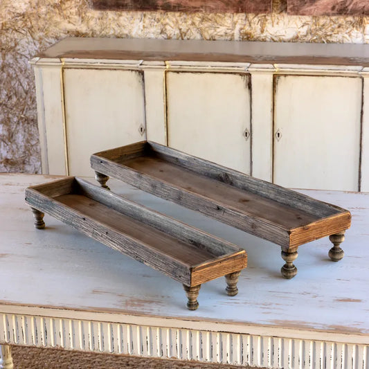 Porch View Wooden Serving Trays on Turned Legs, Large