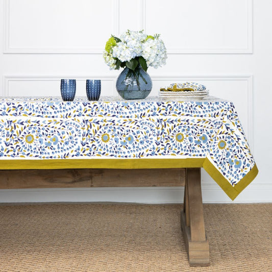 Pomegranate Starflower Blue & Ochre Tablecloth 60x120