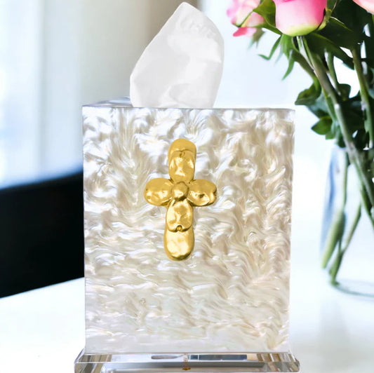 Southern Tribute Tissue Box, Pearl, Cross