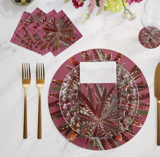 Feasant Feather Vegan Leather Round Placemat - S/4