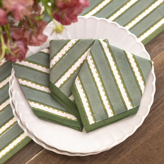 Pomegranate Dotted Stripe Green Napkins S/6