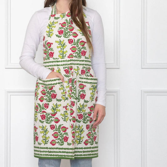 Pomegranate Pom Bells Basil Magenta Apron