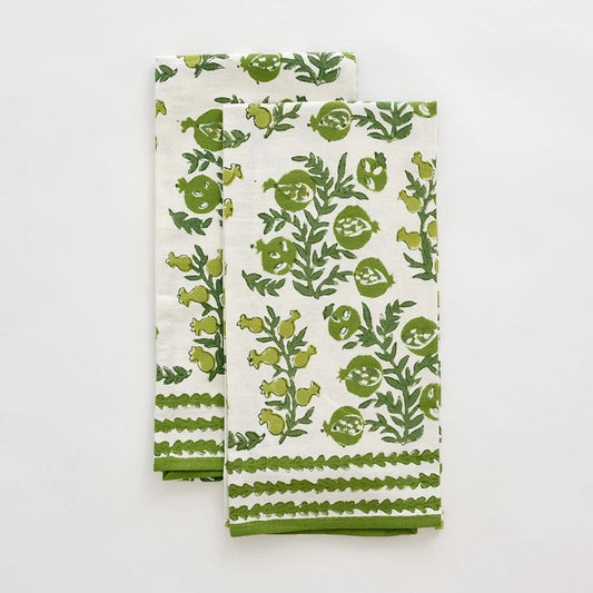 Pomegranate Pom Bells Green Tea Towel S/2