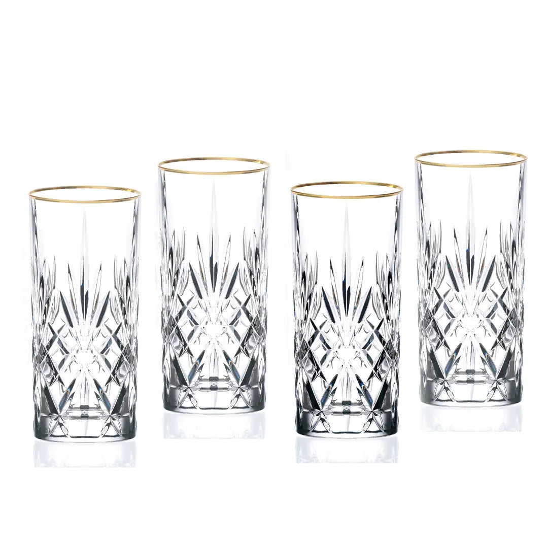 Crystal Iced Tea Glass with Gold Rim, Set of 4
