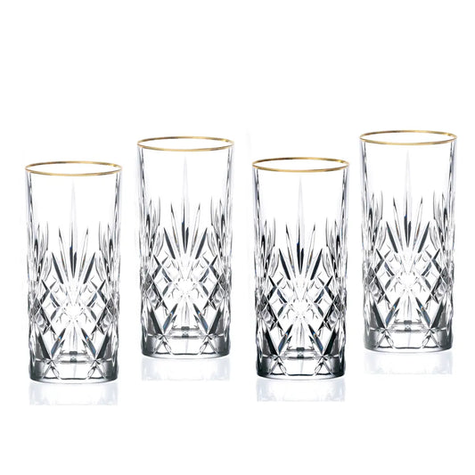 Crystal Iced Tea Glass with Gold Rim, Set of 4