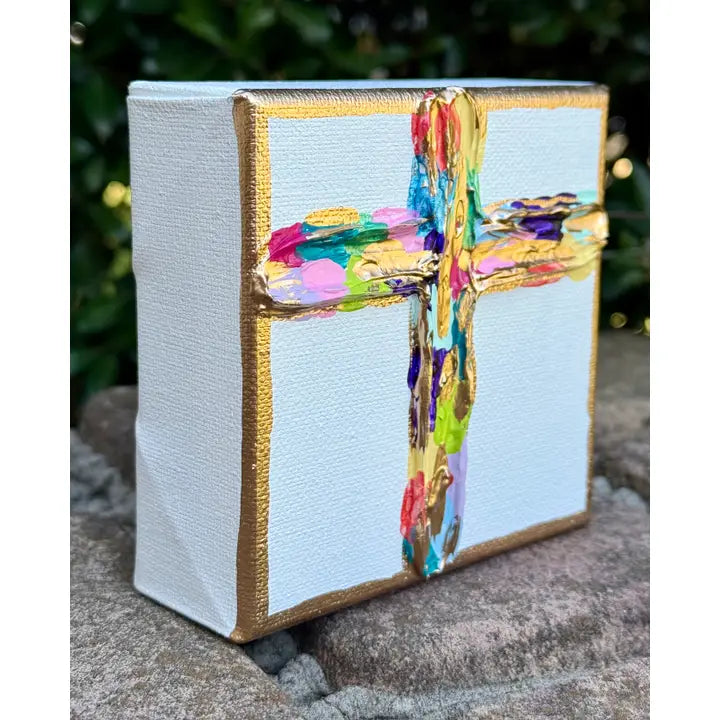 Multicolored Textured Cross Canvas