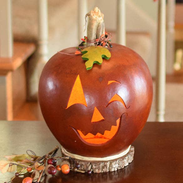 Hand-Crafted Pumpkin Gourd - Frederick Large Lit - Fall