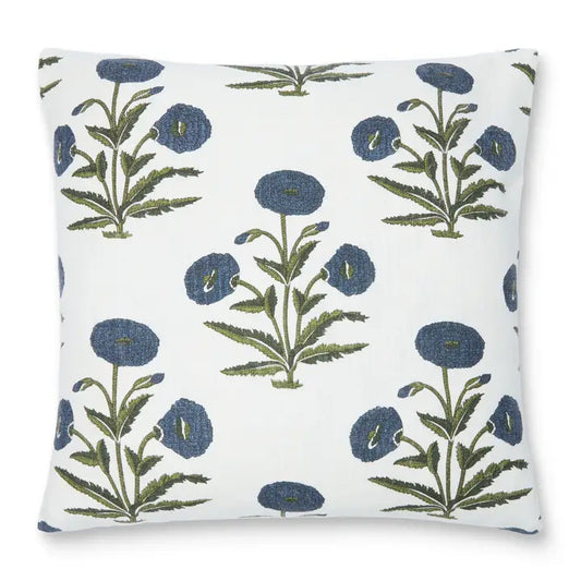 Poppy Flower Cushion Cover + Insert Citrine Blue Oatmeal 22"x22"