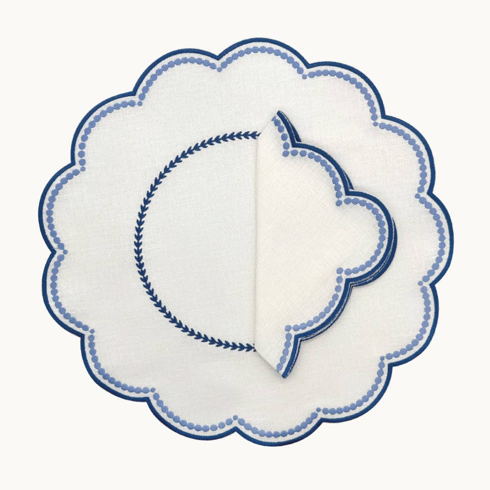 Lilibeth white&blue embroidered linen placemat (set of 4)