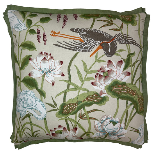 Schumacher Lotus Garden, Parchment Pillow Cover + Insert, 24in