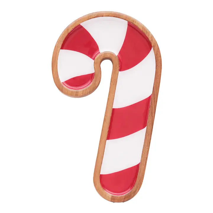 Christmas Candy Cane Shaped Wood Serving Tray