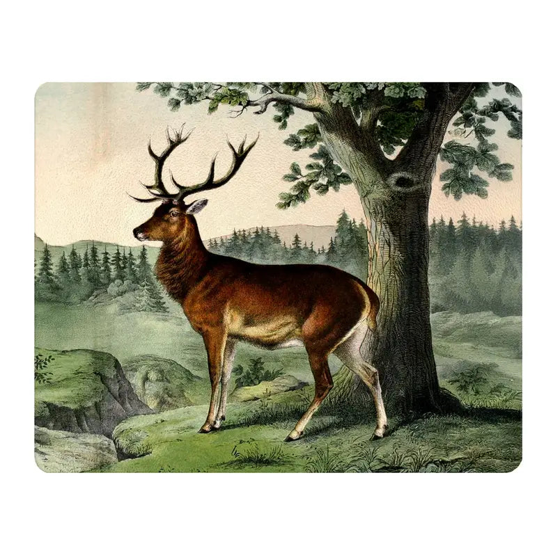 A Stag Deer Glass Cutting Board- Large Rectangular 15" by 12"