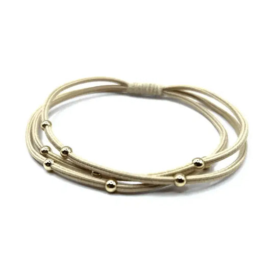 Single Water Pony 3mm Gold Waterproof Hair Band in Beige