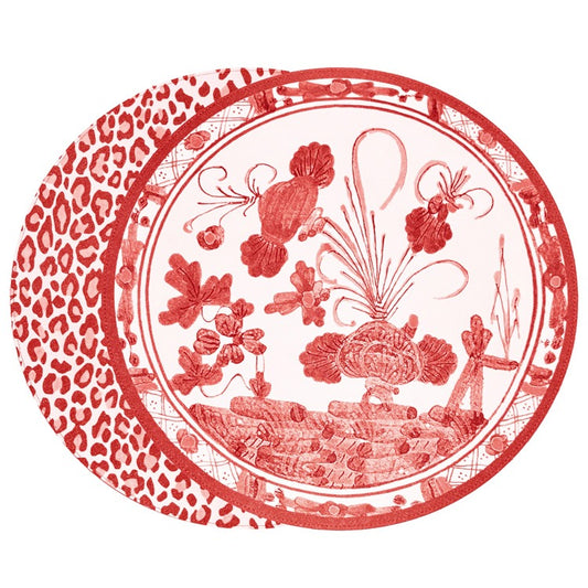 Beatriz Ball Vida Faenza & Cheetah Reversible Round Placemats S/4, Red & White