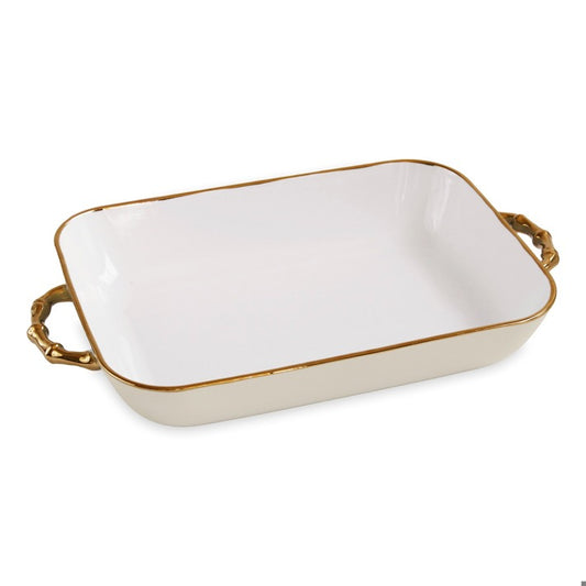 Beatriz Ball Ceramic Bambu Rectangle Casserole, Cream & White