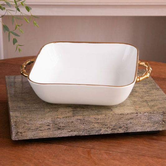 Beatriz Ball Ceramic Bambu Square Casserole, Cream & White