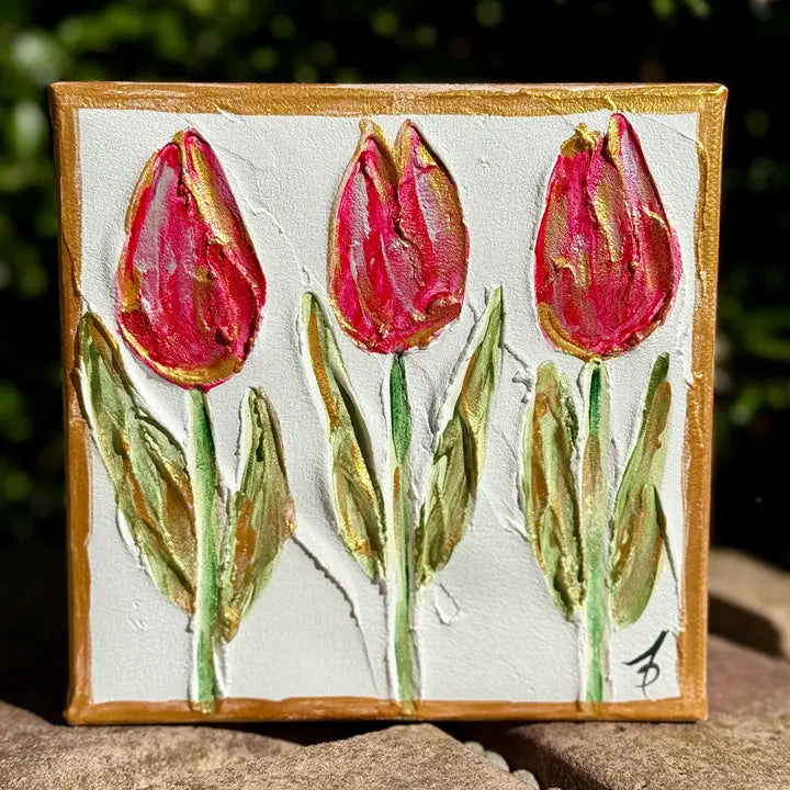 Tulip Textured Painting on Canvas - Red